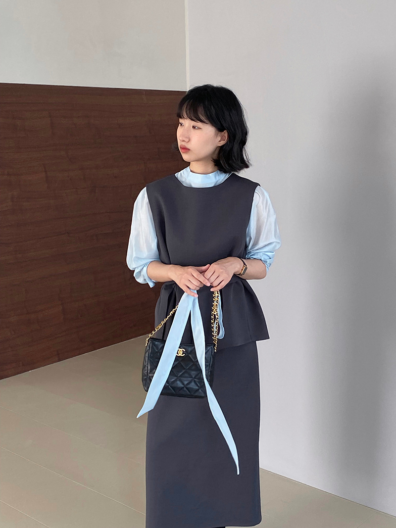 Jiangzuo 韓国版高品質スリムスーツスーツノースリーブベスト + スカート女性の秋ベルト 1192