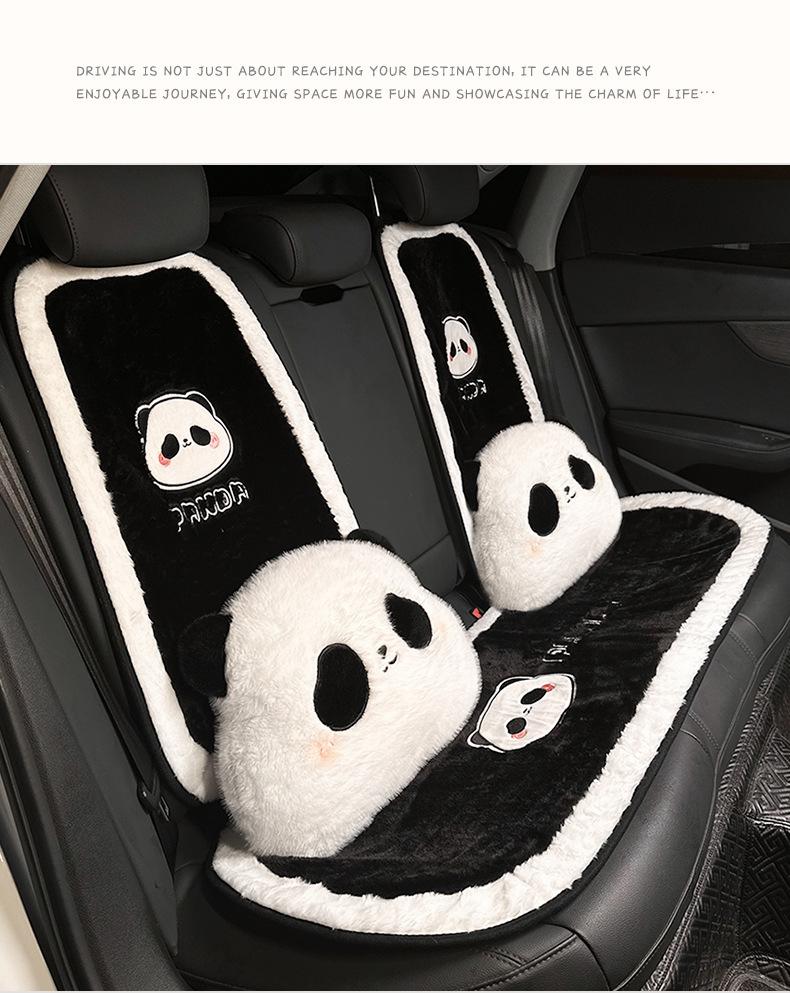 Car seat cushion winter long hair car warm non-slip seat cover monolithic cute cartoon panda universal chair cushion cross-mirror