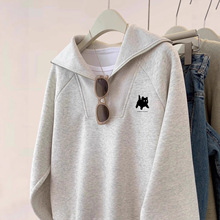 外贸清仓～尾货品牌半拉链套头卫衣女翻领宽松慵懒风长袖外套上衣