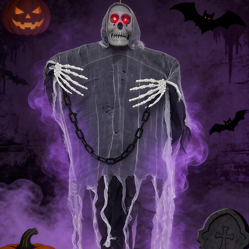 Decoración de Halloween gaza de ojos rojos calavera cadena colgando fantasmas al aire libre cuelga fantasmas habitaciones secretas decoración de la escena de la casa embrujada colgante