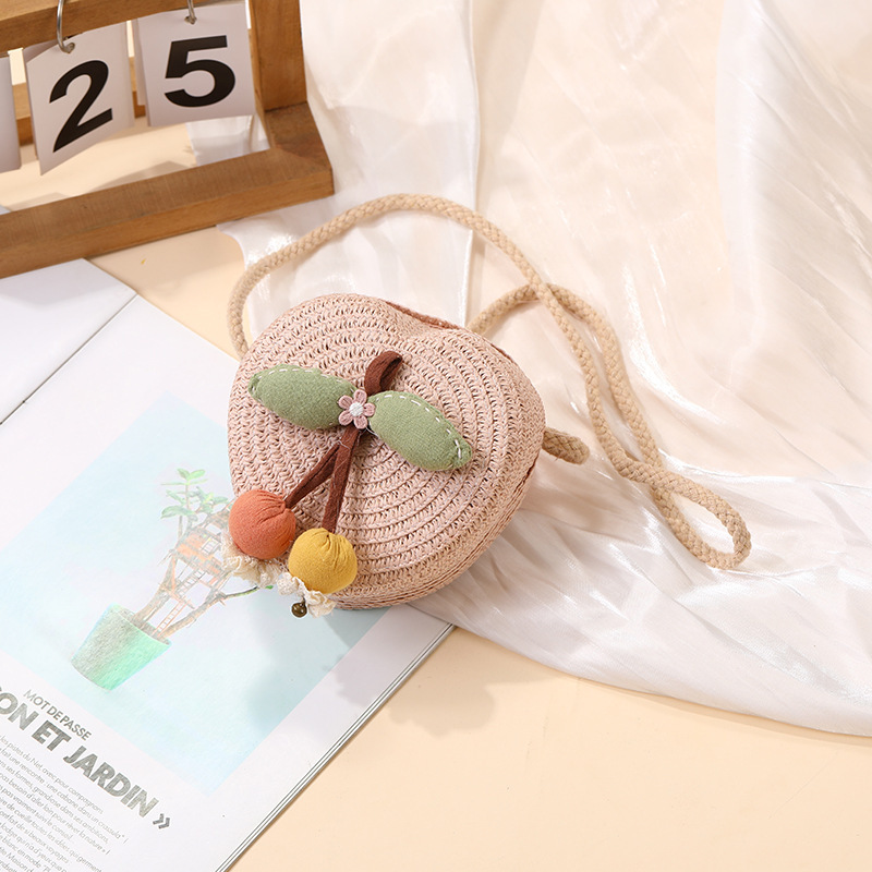 夏の海辺の子供用バッグ、スカート付きのかわいいチェリー織り、休暇用の麦わらバッグ、女の子の携帯電話のクロスボディバッグ|undefined