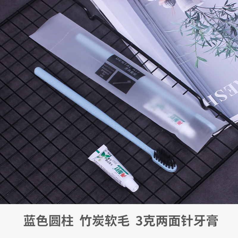 파란색 원통형 빨대 + 양면 바늘 치약