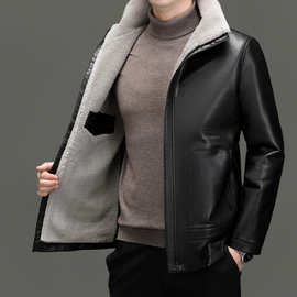 2024冬季新品休闲商务中老年男士加绒加厚皮衣 保暖潮流外套