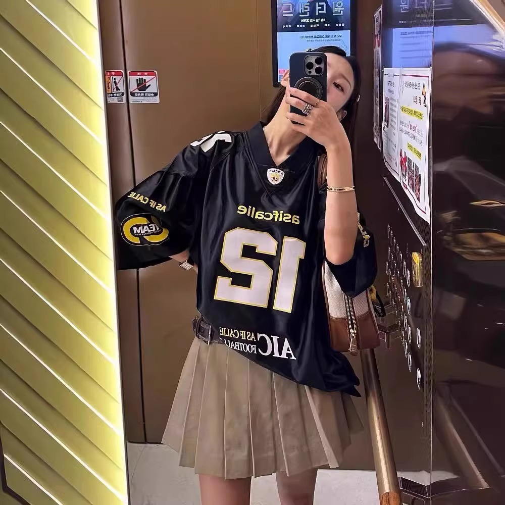 Summer New Design Niche American-style Printed Loose Short-sleeve Jersey Street Sports Casual T-shirt For Men_viptrois.com