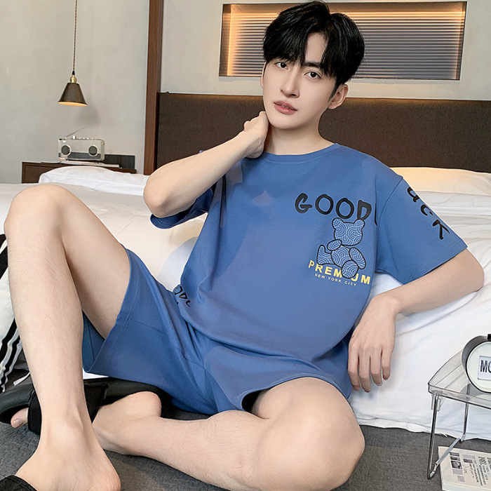 2024 algodón de punto de verano 6535 hombre cuello redondo mangas cortas pantalones cortos pijamas sueltos ropa casera casera