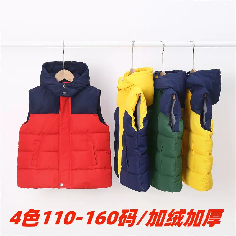 秋冬儿童羽绒棉马甲加绒加厚学院风男女童宝宝摇粒绒保暖马夹跨境