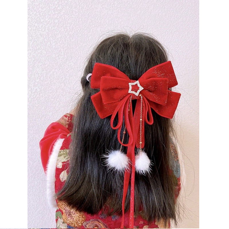 Red bow hair clip for runaway princess child girl duckbill hair accessory new fabric fashion girl hair pin
