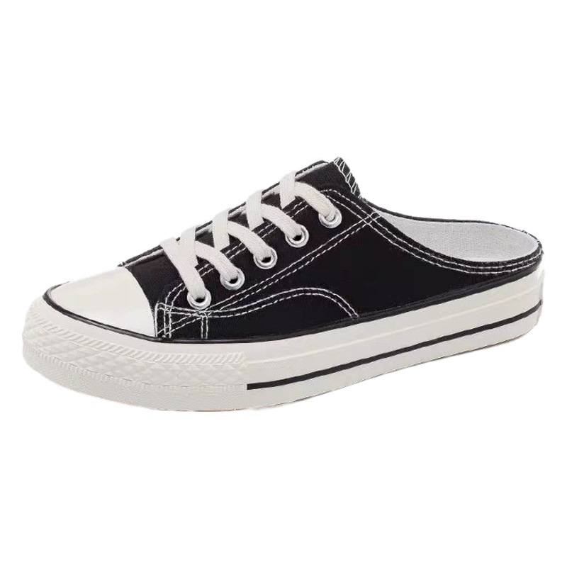 Zapatillas medias zapatos blancos para mujer 2024 Verano estilo coreano zapatos sin tacón sin cordones para estudiantes zapatos de lona planos de todo fósforo