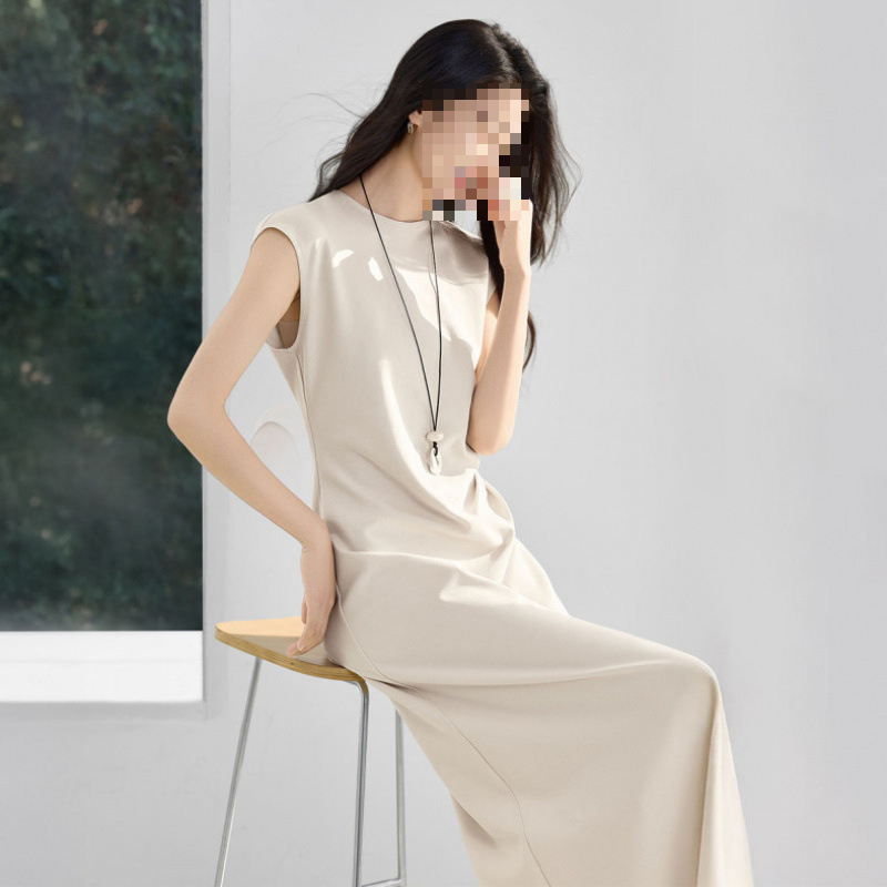Elegant White Long Dress for Petite Women, Summer Thin Short-Sleeve Dress with a Cinched Waist, French-Style Dress