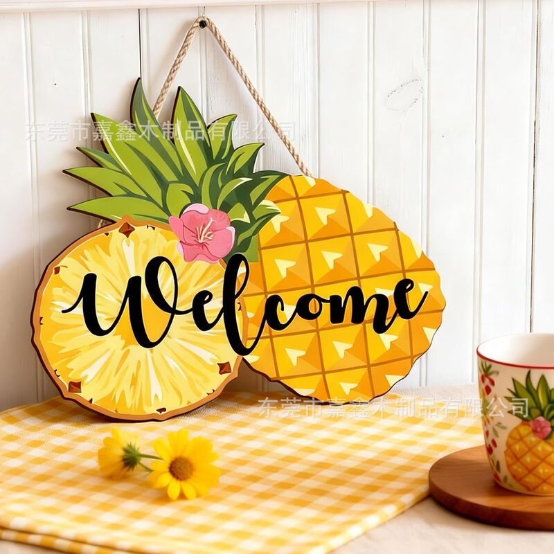 Cross-Border Pineapple Welcome Wooden Hanging Sign Wooden Plaque Summer Autumn Front Door Home Farmhouse Wall Decoration Sign