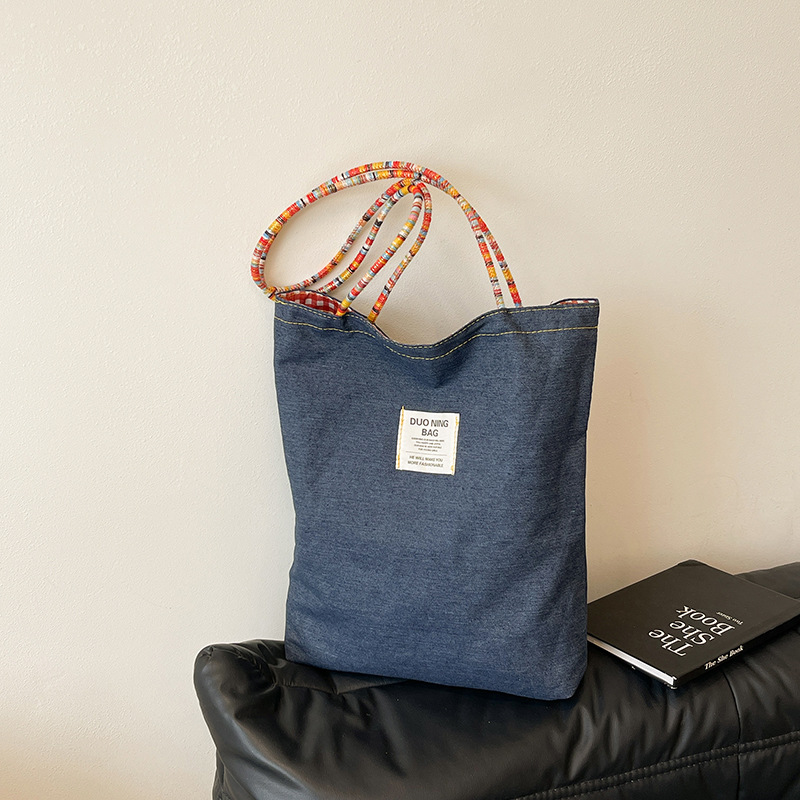Ins nueva mochila de hombro de doble cara de mezclilla retro americana de doble uso de gran capacidad casual moda bolso de viaje