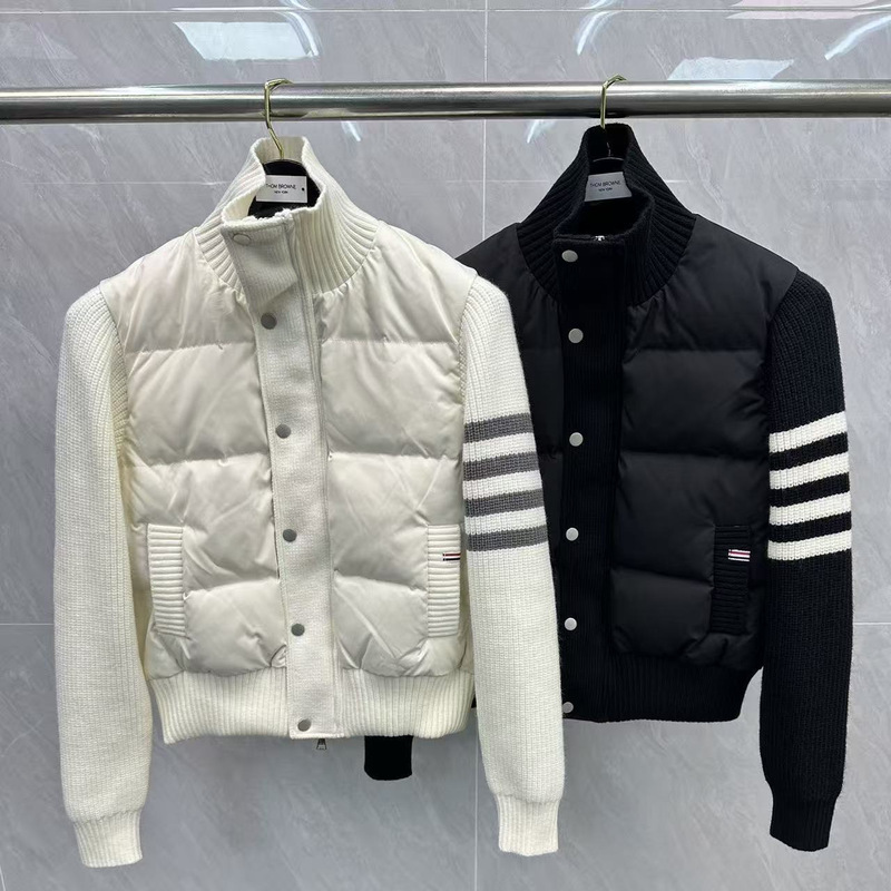 Factory Direct Sale Tb Women's Wool Spliced Stand Collar down Jacket Casual Versatile Long-Sleeve down Coat Top Outerwear