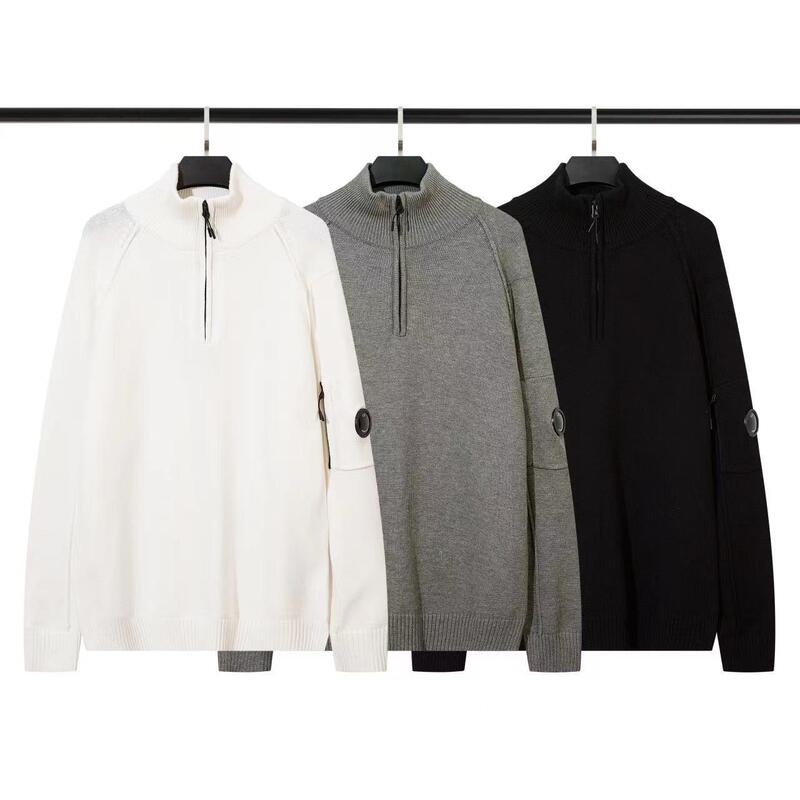 CP lens badge functional sweater autumn and winter COMPANY European and American pullover stand collar half zipper knitted sweater