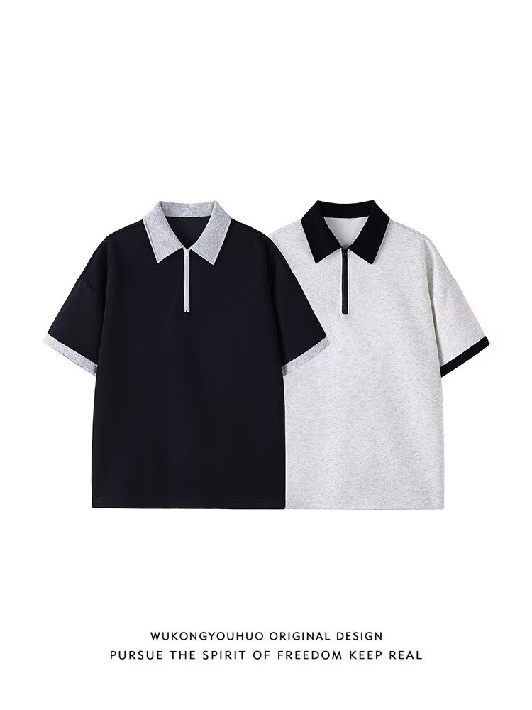 Polo homme demi-zippé coupe ample col classique style américain_voghion.com