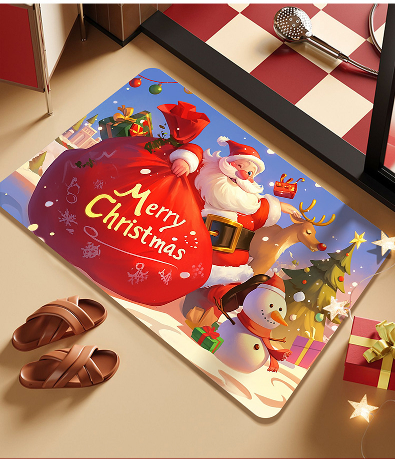 Cross-Border Amazon Christmas Truck Bathroom Toilet Diatom Mud Absorbent Non-Slip Floor Mat Stain-Resistant Entrance Door Mat