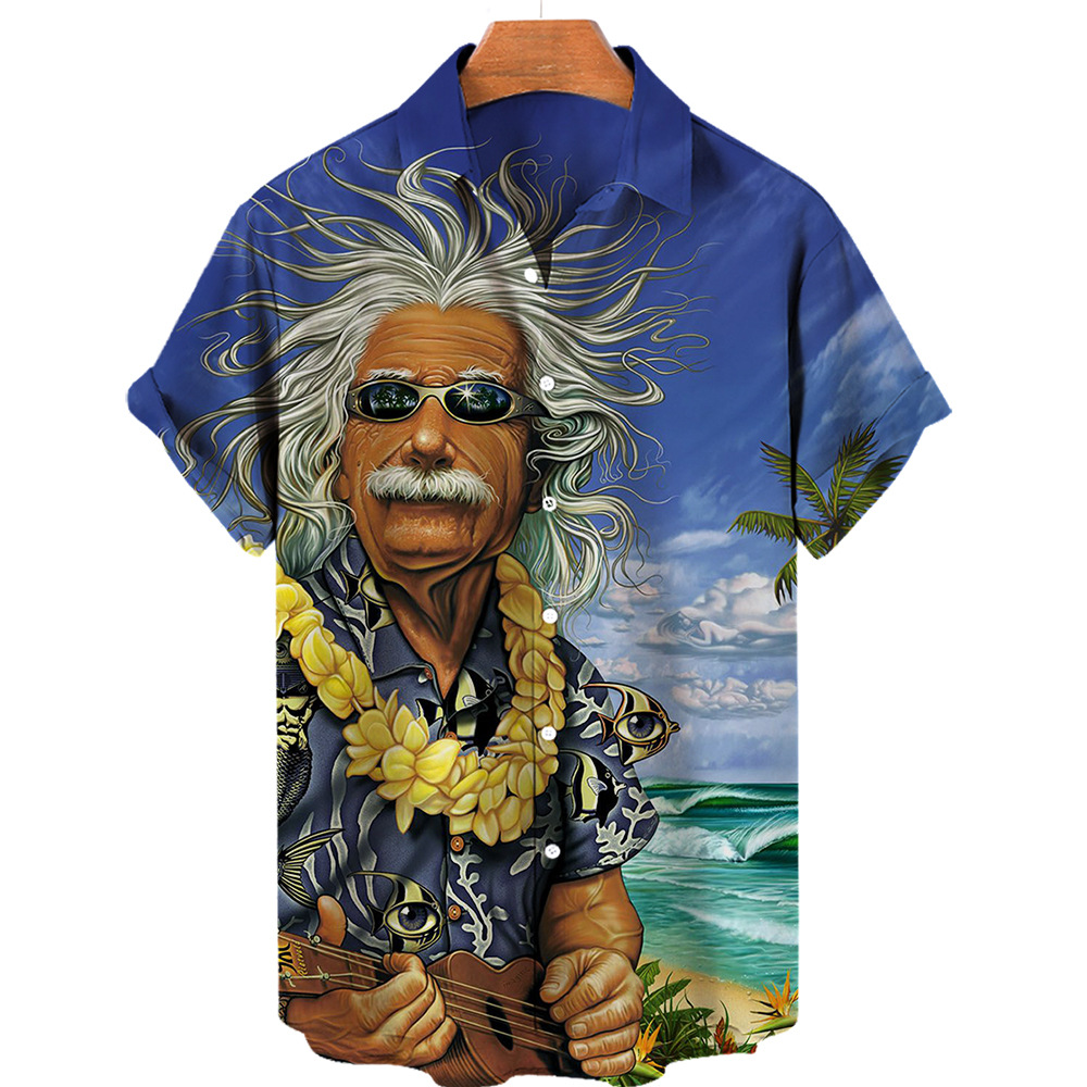 Cartoon, Landscape Pattern Wholesale Men's Vacation Cartoon Landscape Short Sleeve Printing Men's Tops