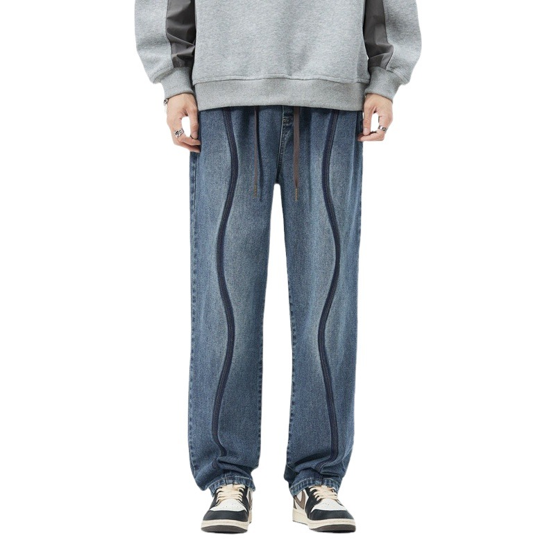 Otoño e Invierno nueva marca de moda jeans de los hombres de la marca americana retro suelta pantalones de pierna ancha de los hombres crujientes Pantalones rectos