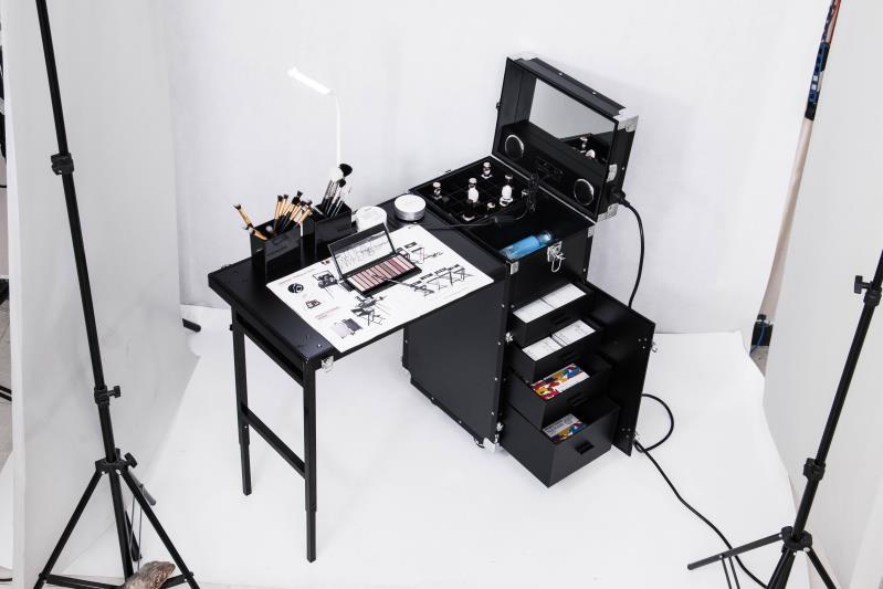 gran capacidad multicapa plegable móvil al aire libre cabina de manicuras mesa bordado caja de herramientas con lámpara batería portátil