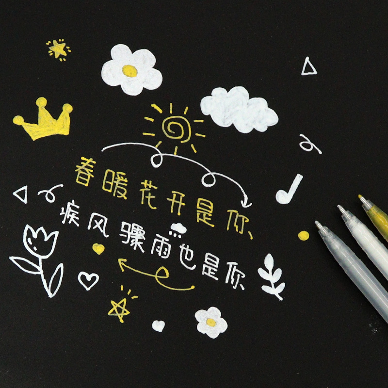 STA7405 STA pluma blanca de plata de oro cómic diseño de anime pluma gancho resalte pincel de dibujo pluma de alto brillo