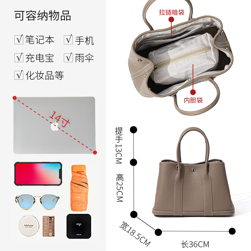 Garden Bag Genuine Leather Large Capacity Women's Shoulder Bag Versatile Designer Luxury Handbag For Office Workers - Thumbnail 4