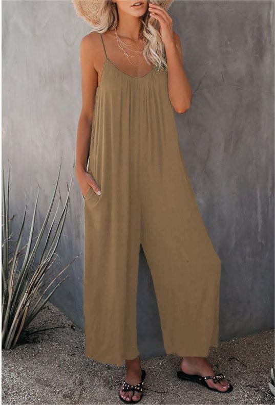 Amazon europeo y americano Correa mono mujer 2022 verano nuevo comercio exterior transfronterizo color sólido bolsillo casual mono image 14