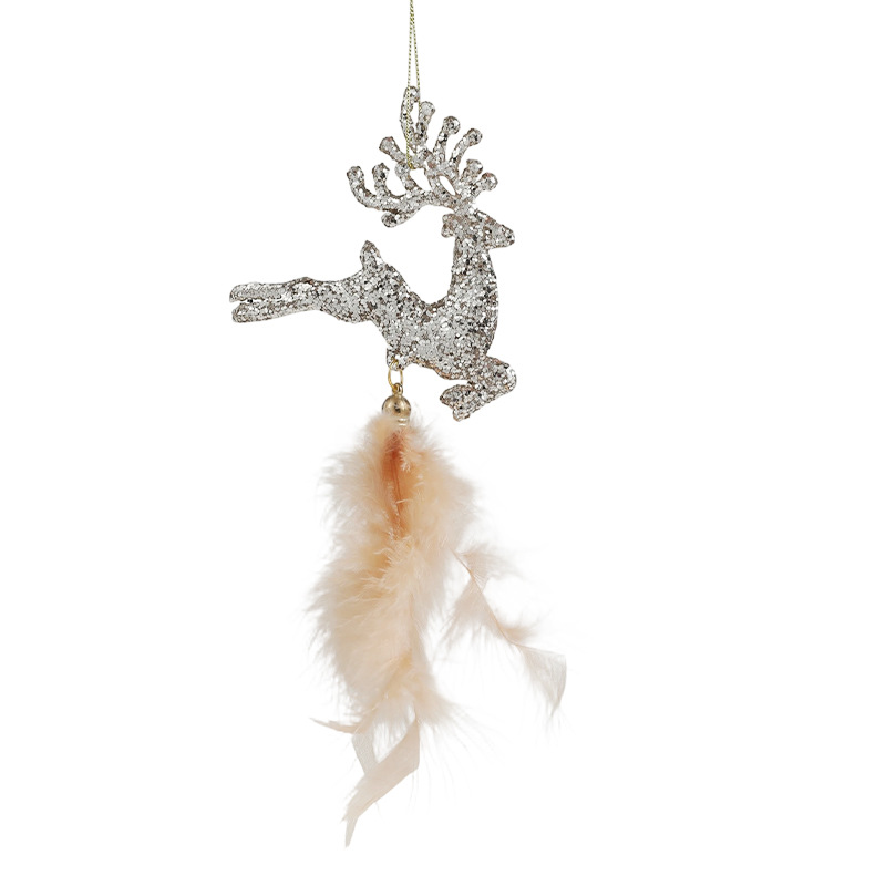 Plumas de oro transfronterizas de polvo pegajoso de copos de nieve colgante de plástico árbol de Navidad colgante decoración de atmósfera de vacaciones