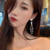 Earrings, long retro silver needle, Korean style, diamond encrusted, silver 925 sample, internet celebrity