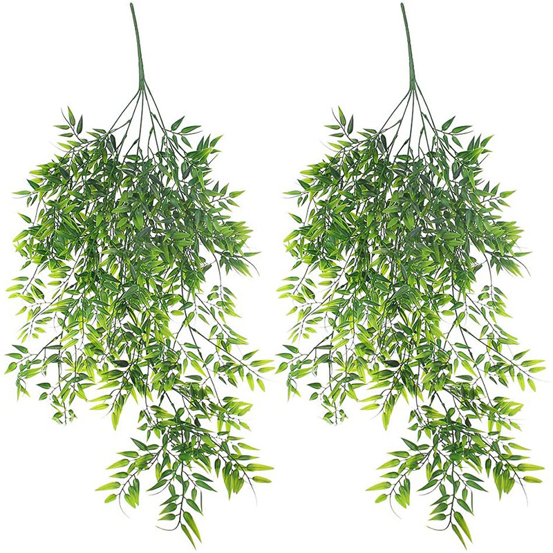 跨境人造壁掛 仿真花竹葉藤條 家居戶外裝飾懸掛植物 假綠葉藤蔓