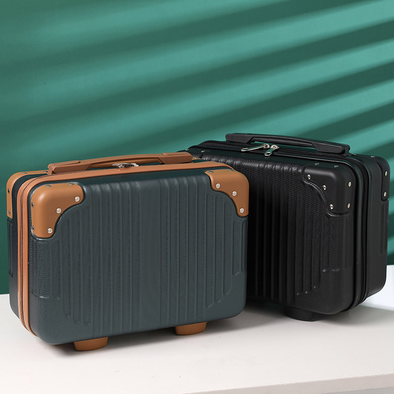 Maleta de rayas verticales retro coreana, estuche de cosméticos, maleta pequeña de 14 pulgadas, caja de almacenamiento portátil, caja de regalo de mano