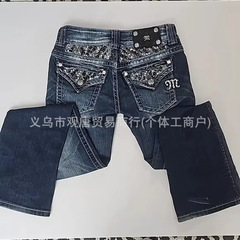 跨境速卖通Y2K辣妹复古低腰亮片设计感牛仔裤原宿哥特风修身长裤
