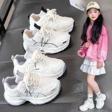 女童鞋子2026春季新款中大童老爹鞋高颜值男童皮面小白儿童运动鞋