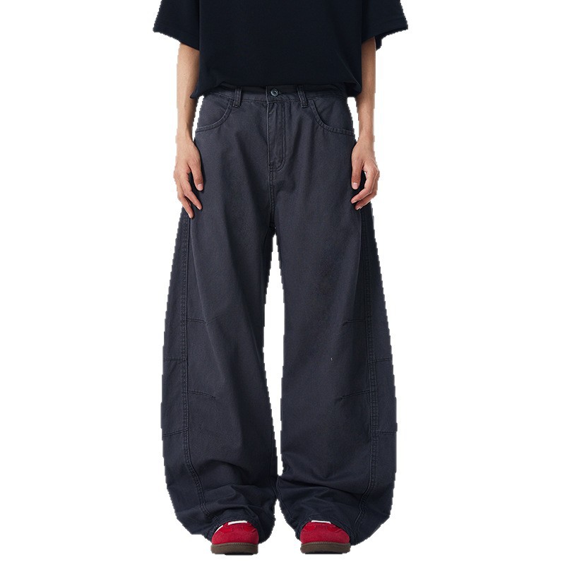 Mu Yuan Men's vintage Washed Pleated Machete Casual Pants Men's and Women's Loose Straight Street All-match Crane Pants