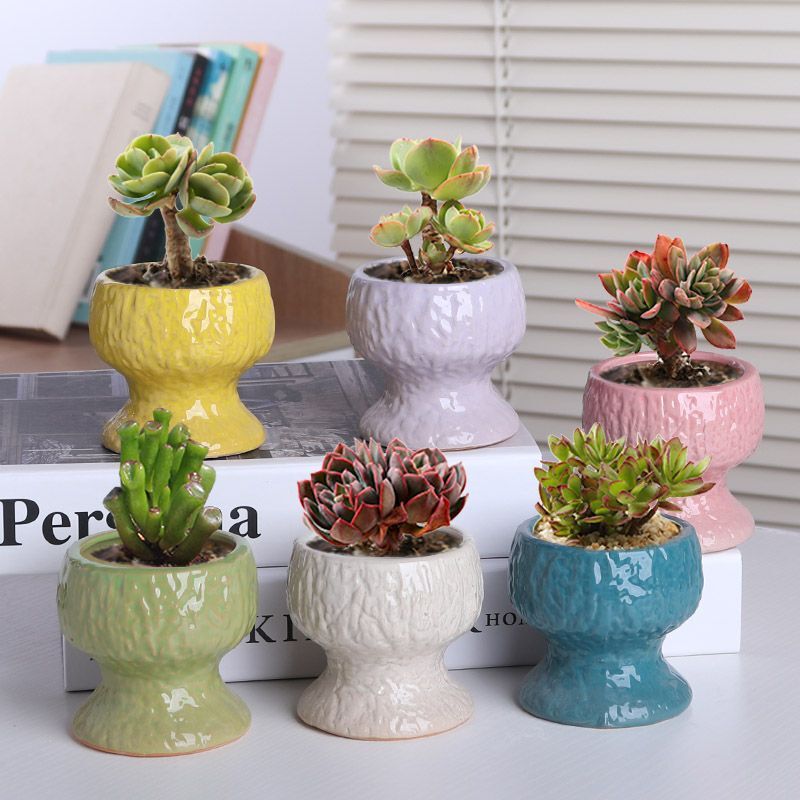 Ceramic Succulent Flower Pots, Rustic Vintage Unglazed Purple Clay Pots for Home Use, Various Sizes, Simple Design
