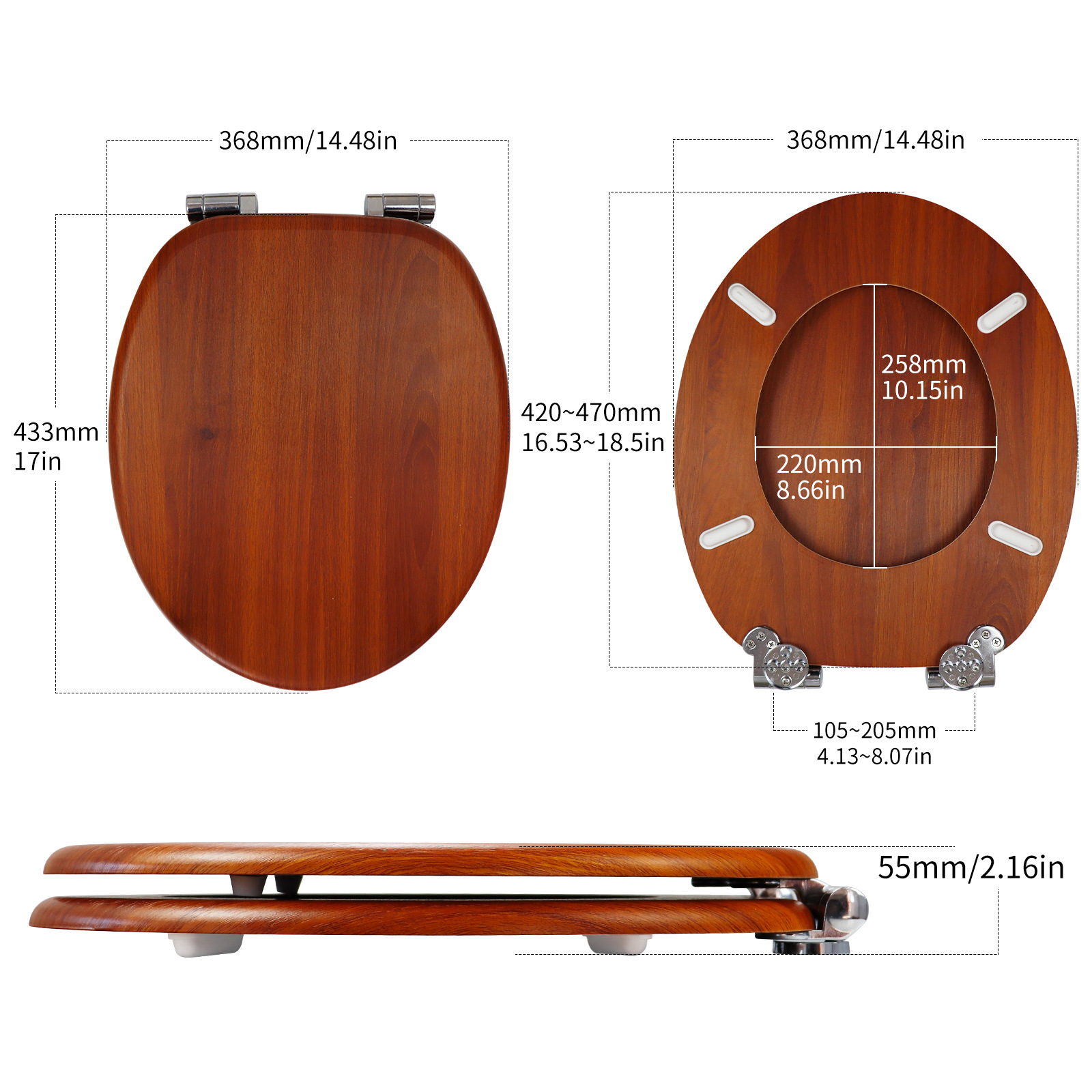 Tapa de Inodoro de MDF con Textura de Madera y Cierre Lento