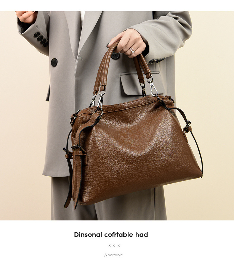 Women's bag Women's bag textured soft leather large capacity commuter tote bag versatile simple handbag_voghion.com