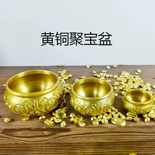 黄铜双鱼聚宝盆摆件工艺品金色元宝办公室康乾唐腾沐略铜制
