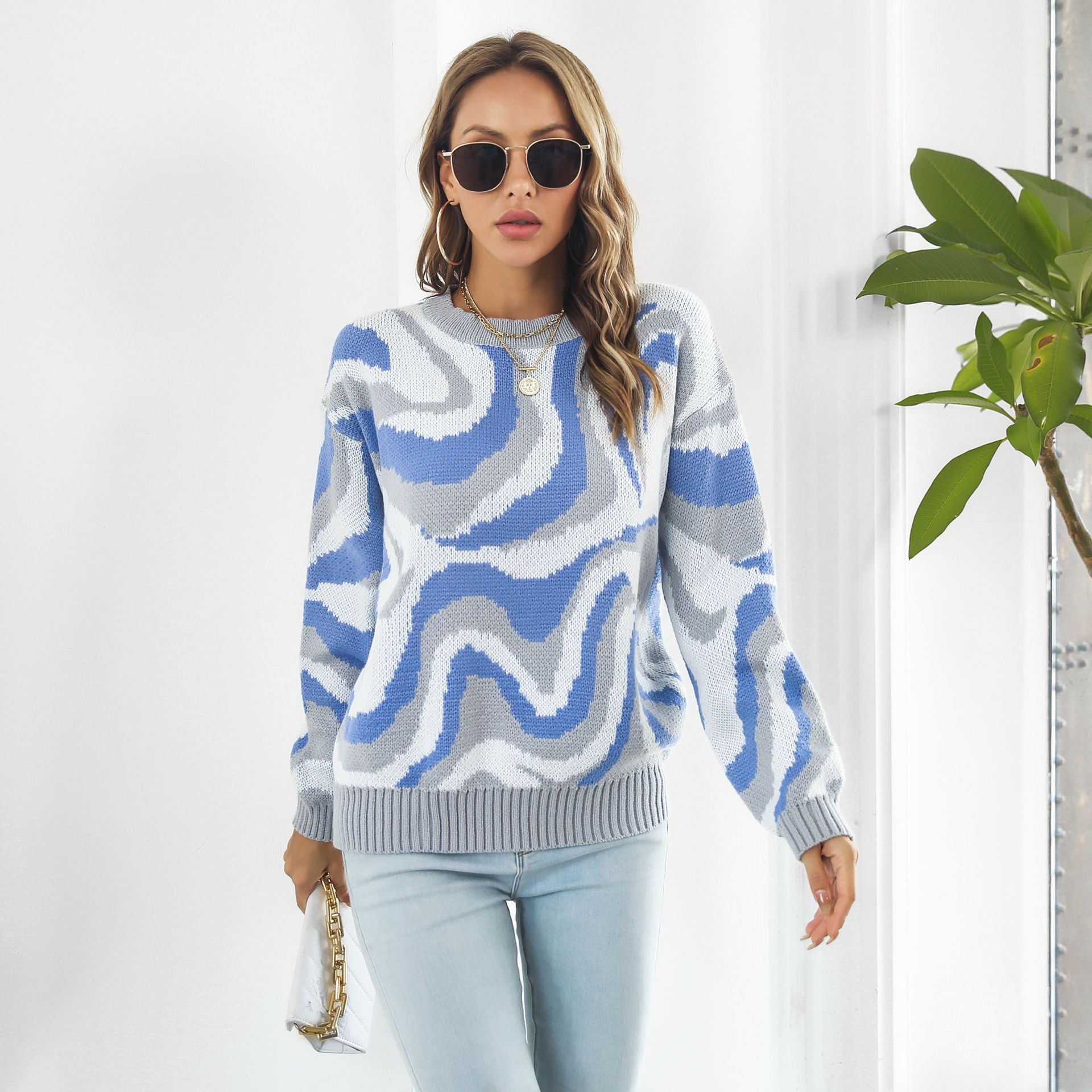 Tie Dyed Brocade Sweater Women Loose Autumn Winter Long-Sleeved Casual Knitwear Sweater 8 Tie Dyed Brocade Sweater Women Loose Autumn Winter Long-Sleeved Casual Knitwear Sweater