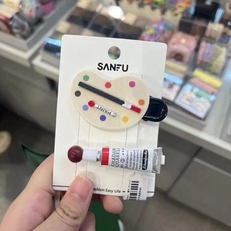 Sanfu with 2024 new cute creative stationery oil painting paint brush bangs hairpin hair accessories