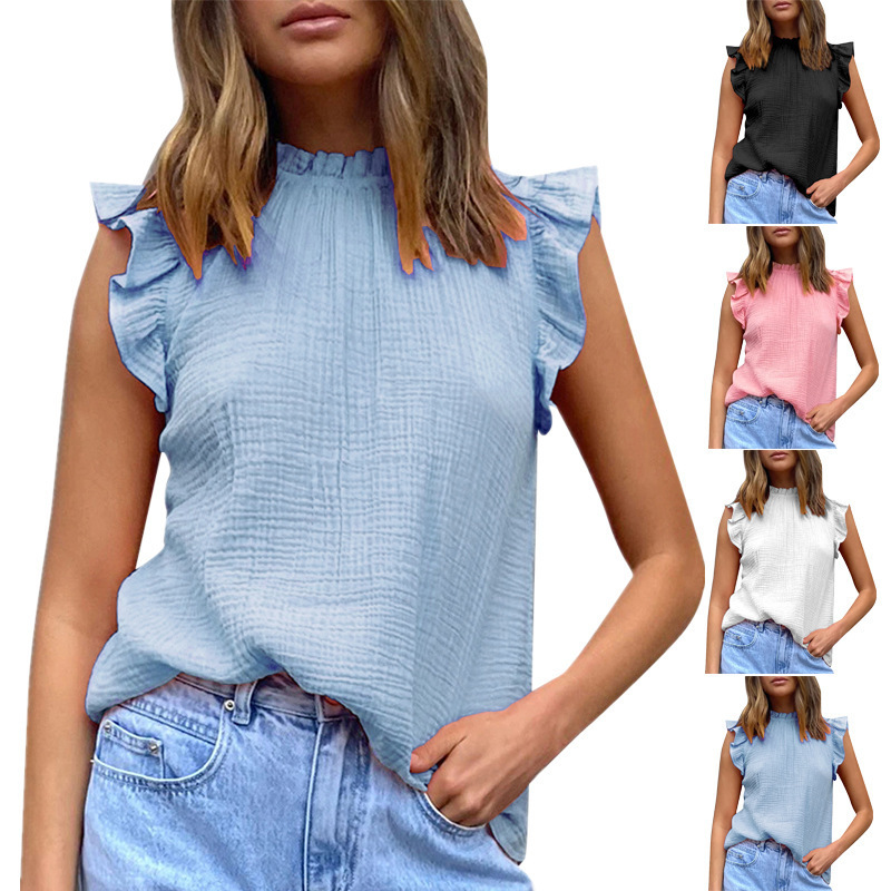 solid shiffon T-shirt sleevless for leisure