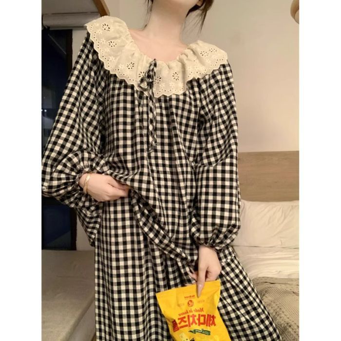 Pijamas de algodón nubes al por mayor transfronterizos otoño dulce de encaje de cuello grande pantalones largos de manga larga ropa para el hogar