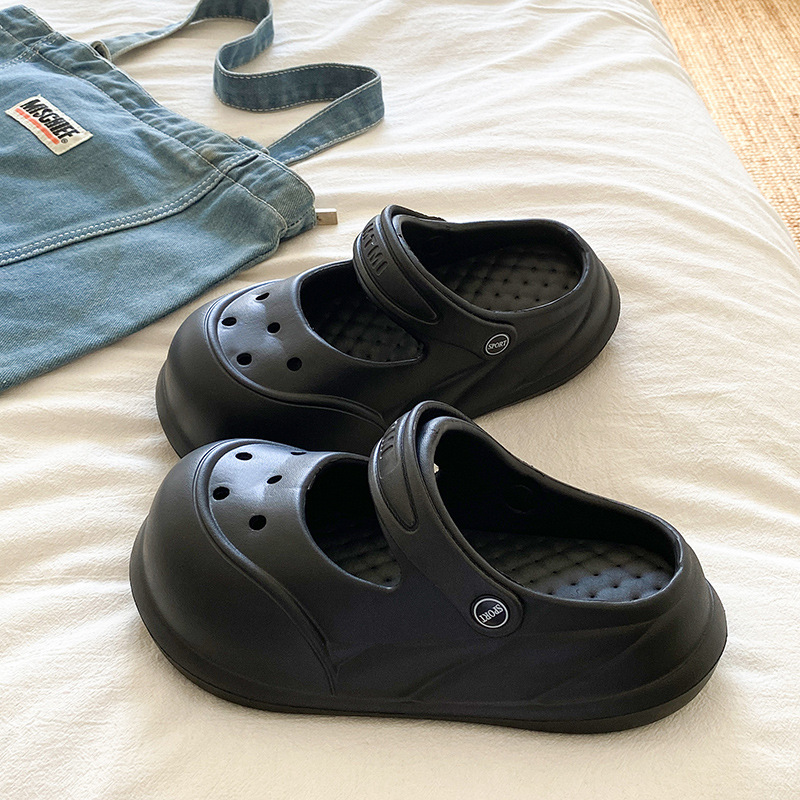 夏の甘い女の子の滑り止め海辺EVAつま先ハーフスリッパイン多用途トレンディなメリージェーン取り外し可能な下駄|undefined