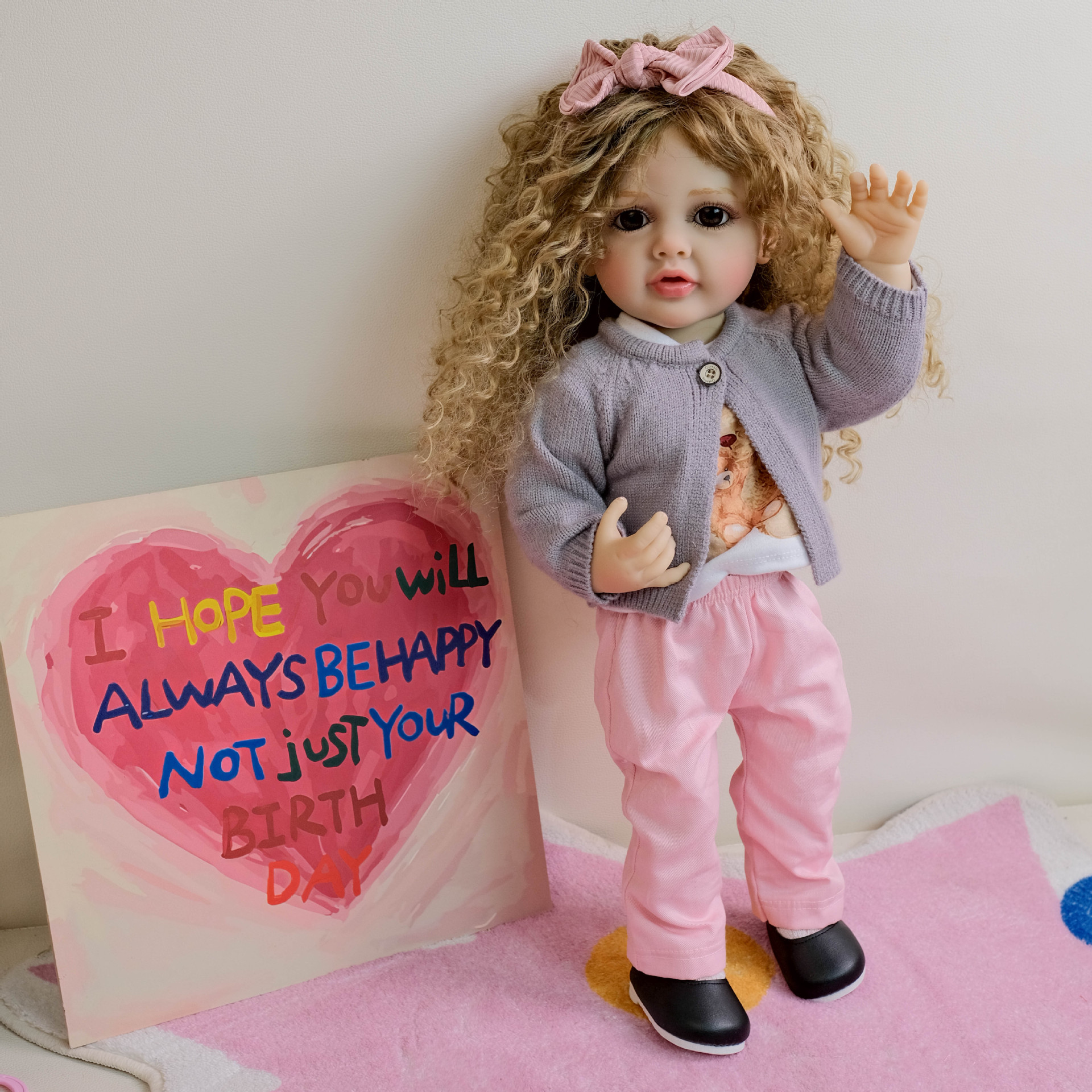 NPK22inch chaqueta de punto de manga larga morada fresca de goma completa Betty simulación renacimiento muñeca acompañante niño regalo