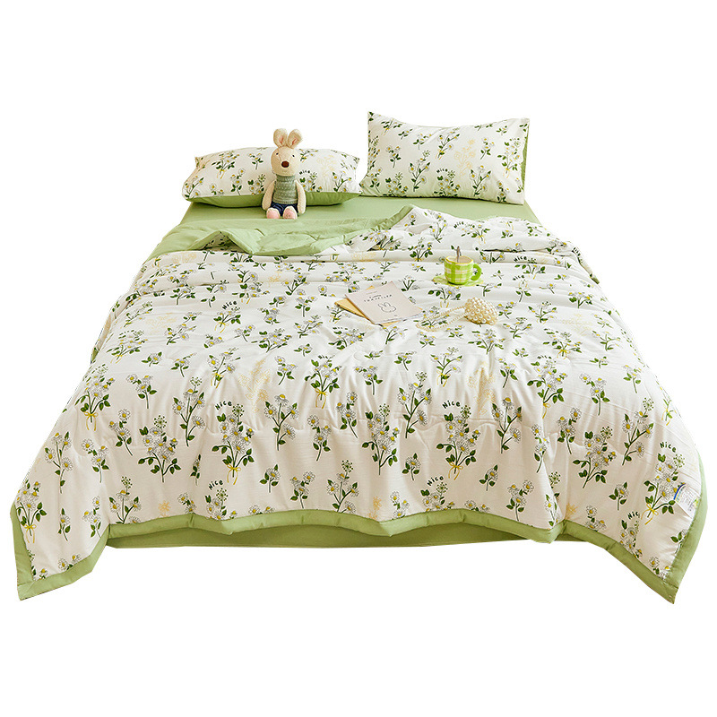 Edredón de verano de algodón y lino lavado, edredón fresco de verano, dormitorio para niños, edredón de aire acondicionado lavable a máquina de cuatro piezas