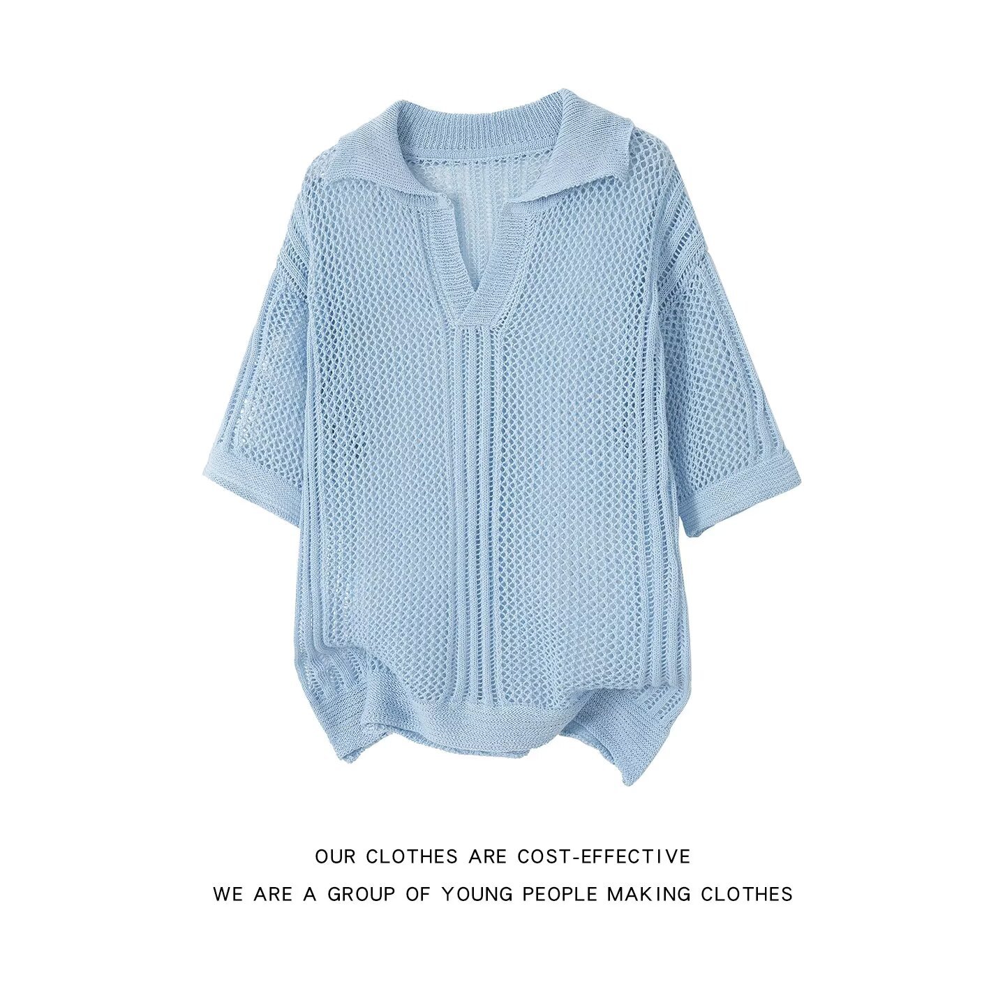 2026 Summer Retro Henley Collar V-Neck Sweater for Men - Clean Fit, Loose Fit, Casual Cable Knit Short Sleeve Knitwear