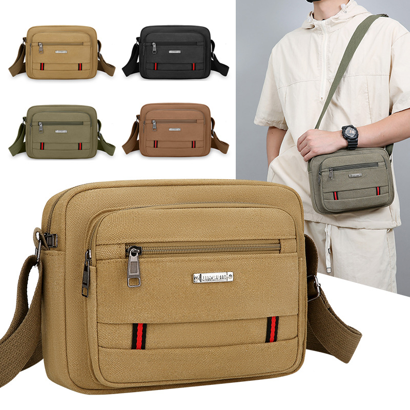 Comercio exterior nuevo bolso de hombro para hombres, bolso de lona de textura simple multicapa de gran capacidad, bolso de mochila de moda ligero