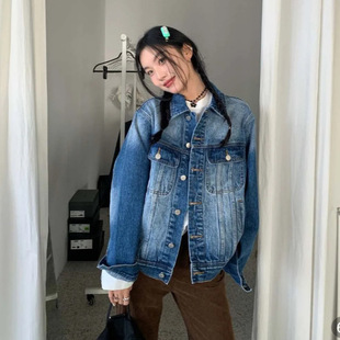 Vintage Heavy Industry White Denim Coat Women's 2025 Autumn Korean Style Fashionable Laps Loose Casual Washed Jacket Top