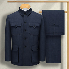 中山装男中老年套装老年人外套秋冬季老人衣服爸爸上衣爷爷中山服