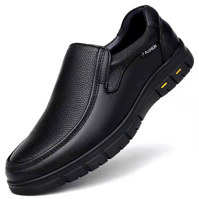 Новые мужские туфли из натуральной кожи с круглым носком для мужчин среднего и старшего возраста, мужские туфли на толстой подошве, деловые повседневные туфли из воловьей кожи, мягкая кожа и мягкая подошва.
