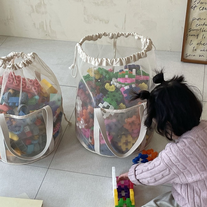 Ins韓系ネット布透かし彫りポケット手提げ袋大容量赤ちゃん玩具収納袋水泳バッグ洗面袋|undefined