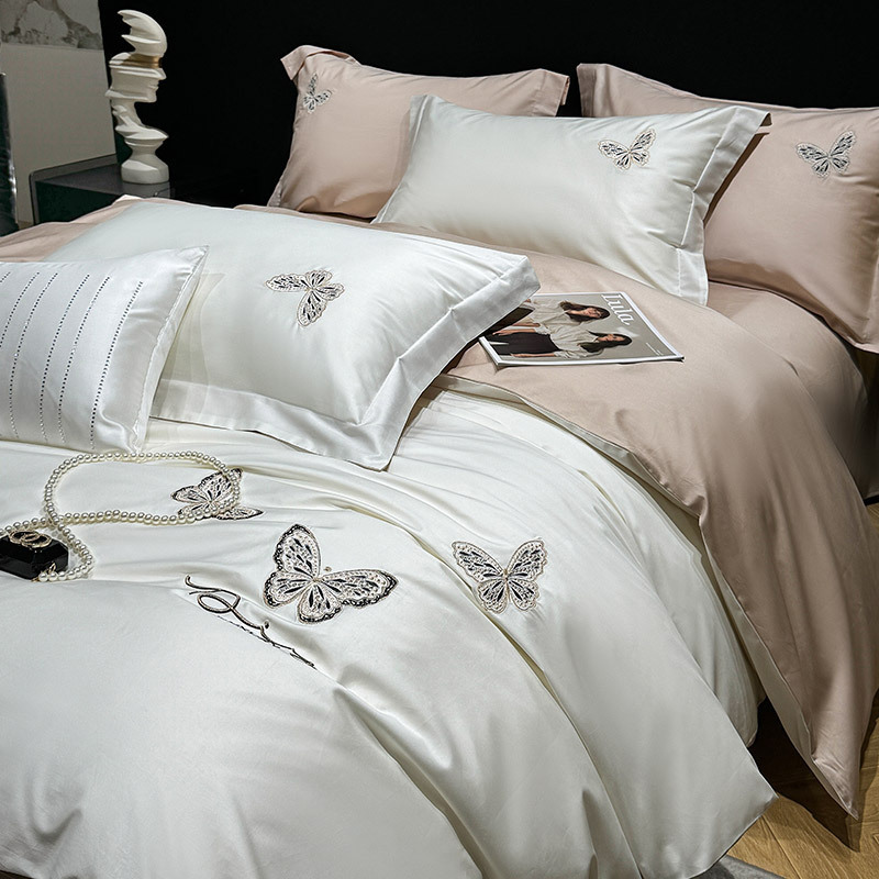 Parure de lit brodée papillons en coton de luxe_voghion.com